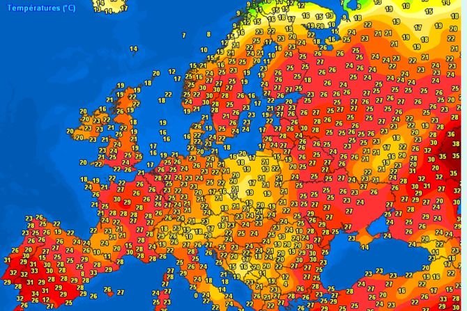 Temperature tokom današnjeg poslepodneva u Evropi