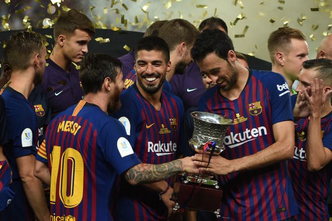 Lionel Mesi, Luis Suarez, Serhio Buskets, FK Barselona Lionel Mesi, Luis Suarez, Serhio Buskets, FK Barselona