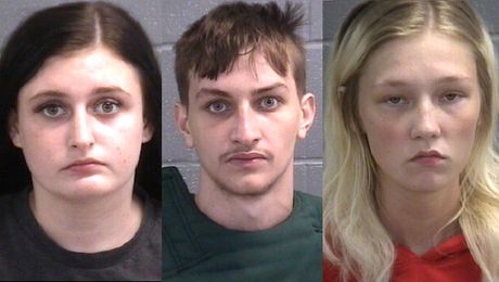 Sydney Maughon, left, Jeremy Munson, and McKenzie Davenport, right, appear in mugshots.