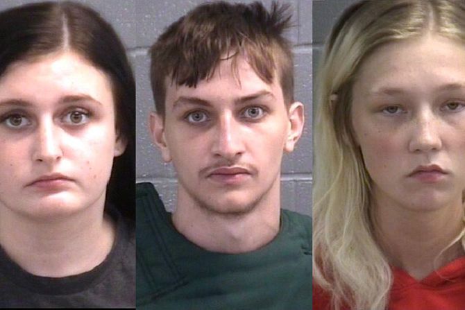 Sydney Maughon, left, Jeremy Munson, and McKenzie Davenport, right, appear in mugshots.