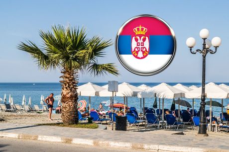 Grčka more plaža srpska zastava Grčka more plaža srpska zastava