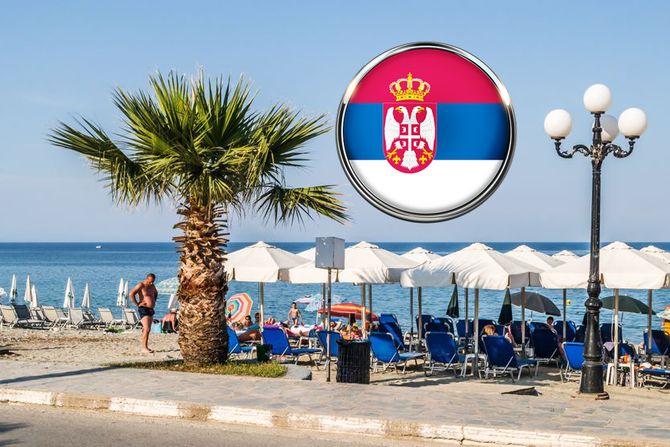 Grčka more plaža srpska zastava Grčka more plaža srpska zastava