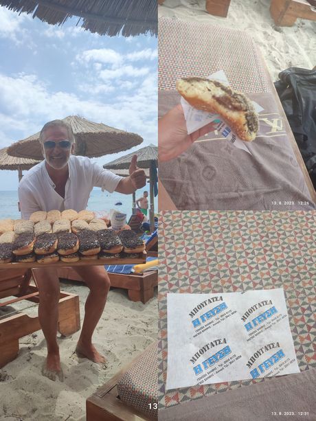 Prodavac krofni na plazi Grčka