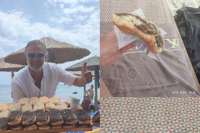 Prodavac krofni na plazi Grčka Prodavac krofni na plazi Grčka