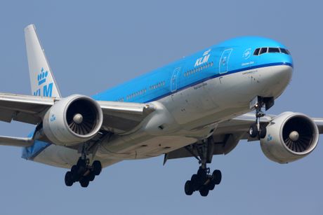 KLM B777   Boeing 777-200 of KLM Royal Dutch Airlines landing at Schiphol international airport