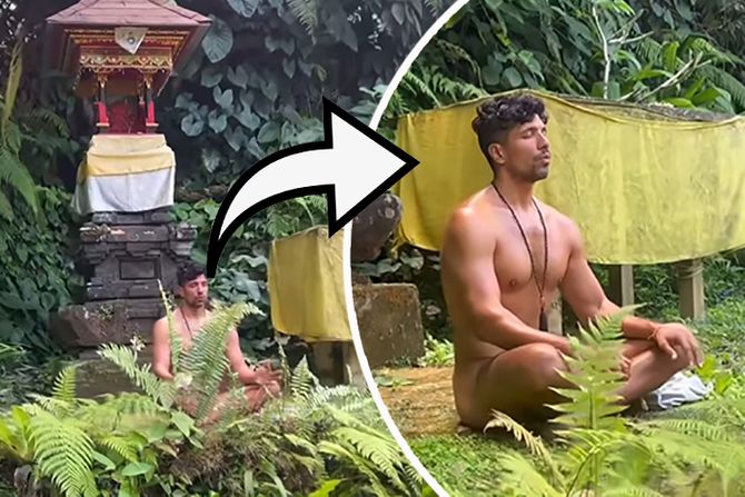 Nudista meditra u džungli Bali