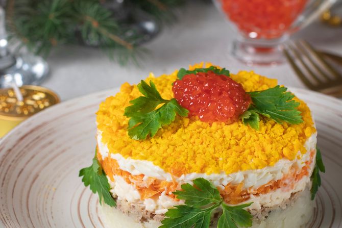 mimoza, mimoza salata, salata, recept mimoza, mimoza salata, salata, recept
