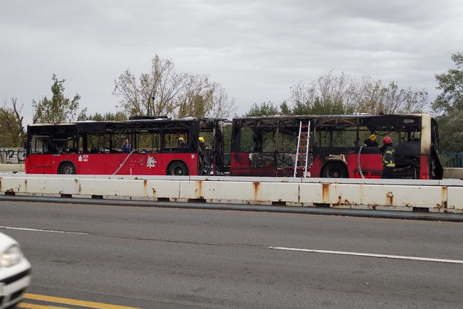 Brankov most zapalio se autobus