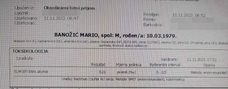 Mario Banožić, nalaz krvi