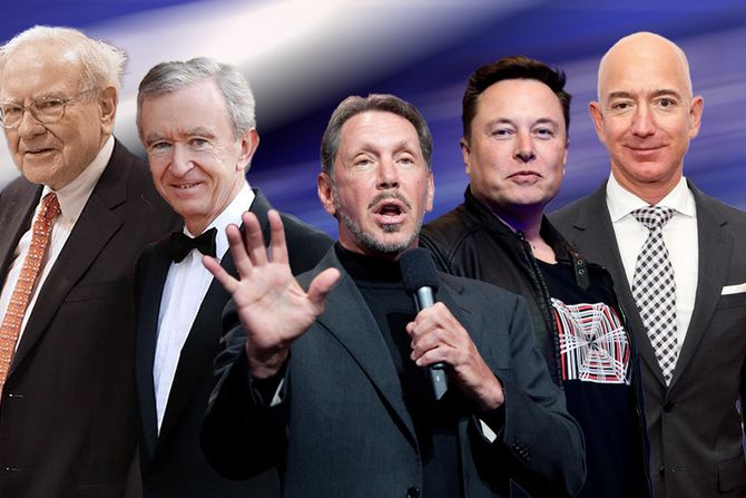 Voren Bafet,  Bernard Arnault , Larry Ellison, Ilon Mask, Elon Musk, Jeff Bezos, Dzef Bezos