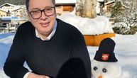 Vucic makes snowman in Davos: He dedicates it to his youngest child, and Serbia's Olympians