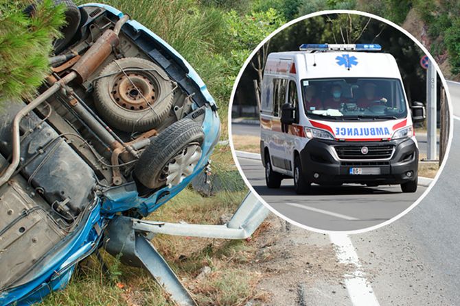 Saobraćajna nesreća udes udesi sudar auto sleteo sa puta kola sletela sa puta hitna pomoć