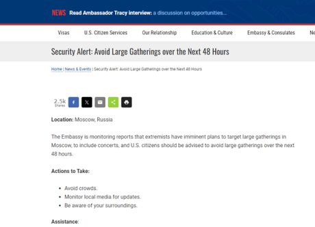 SAD ambasada u Rusiji, upozorenje