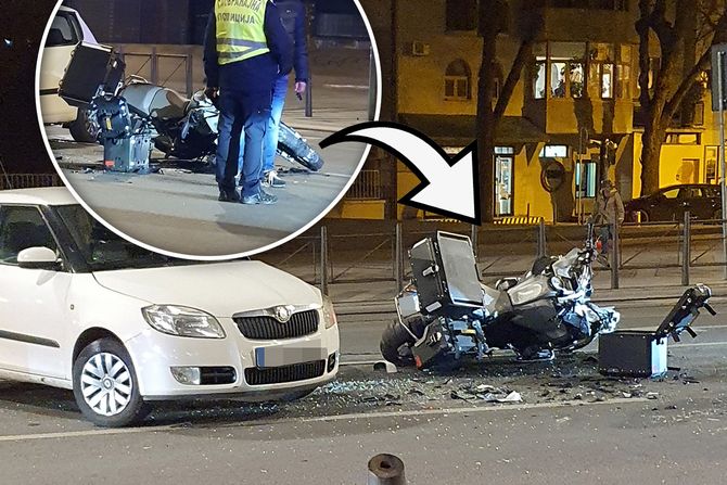 Obaranje motocikliste motor saobraćajna nesreća  ugao Džordža Vašingtona i Palmotićeve