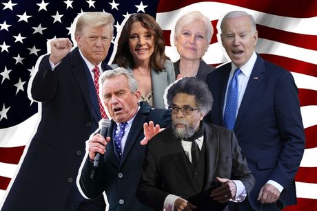 Predsednički kandidati Donald Tramp, Džo Bajden, Merijen Vilijamson, Džil Stajn, Robert F. Kenedi Džunior i Kornel Vest