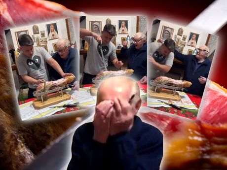 Deda Italijan uči unuka kako se seče šunka Fičer