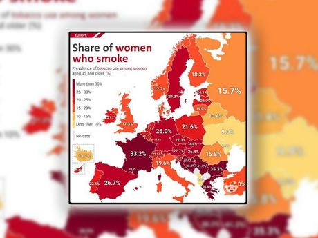 Mapa Evropa pušenje žene