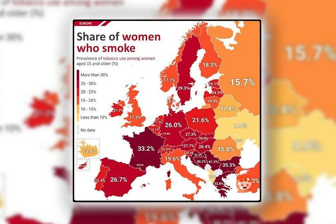 Mapa Evropa pušenje žene