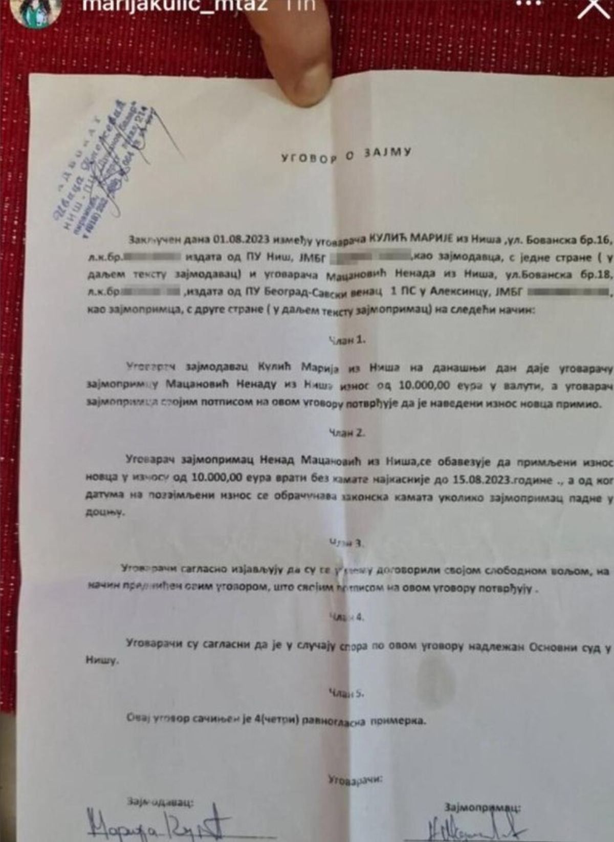 Marija Kulić tužila Bebicu, objavila dokaze o ugovoru koji su potpisali: Potražuje 10.000 evra od njega
