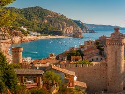 Fortress Vila Vella and Badia de Tossa bay at summer in Tossa de Mar on Costa Brava, Catalonia, Spain