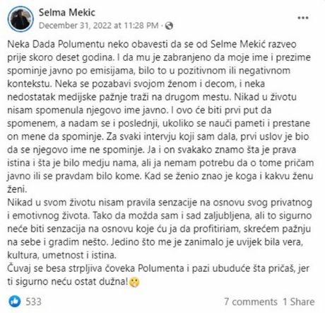Dado Polumenta, Selma Mekić