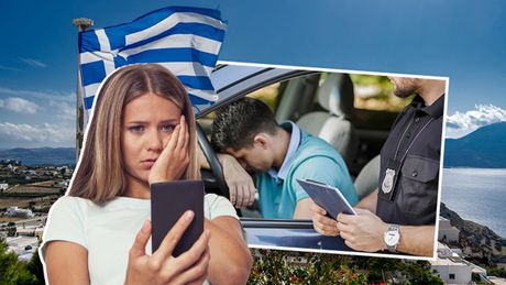 Grčka, Saobraćana kazna, kontrola, policija, saobraćajni prekršaj policajac zabrinuta devojka