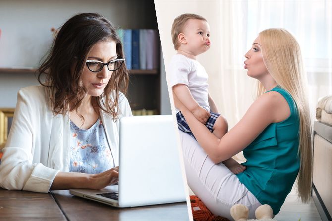 Žena posao laptop, majka dete Žena posao laptop, majka dete