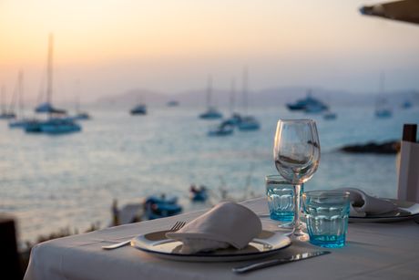 Kafana, taverna, restoran, hrana, obala, more, ručak