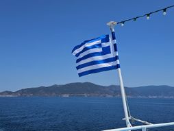 Grčka, zastava, more, leto brod