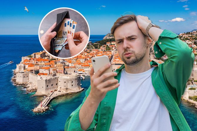 Dubrovnik šokiran iznenađen turista čovek, evri, novčanik Dubrovnik šokiran iznenađen turista čovek, evri, novčanik