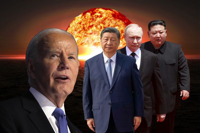 Nuklearna eksplozija, Džo Bajden, Si Đinping, Vladimir Putin i Kim Džong Un Nuklearna eksplozija, Džo Bajden, Si Đinping, Vladimir Putin i Kim Džong Un
