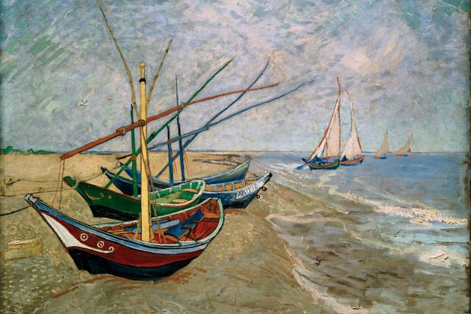 Van Gogova slika Ribarski čamci, Vincent van Gogh, Fishing Boats on the Beach at Saintes-Marie-de-la-Mer