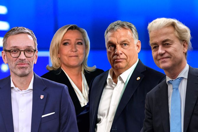 Marin le Pen, Viktor Orban,  Geert Wilders i  Herbert Kickl