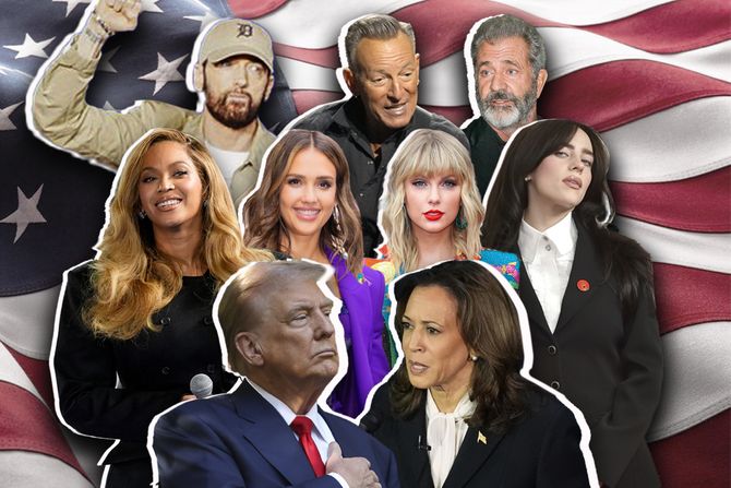 Bijonse, Džesika Alba, Tejlor Svift, Bili Ajliš, Brus Springstin, Eminem i Mel Gibson, Donald Tramp i Kamala Haris Bijonse, Džesika Alba, Tejlor Svift, Bili Ajliš, Brus Springstin, Eminem i Mel Gibson, Donald Tramp i Kamala Haris