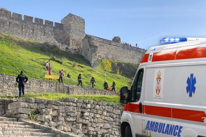 Kalemegdan pala žena sa tvrđave, hitna pomoć