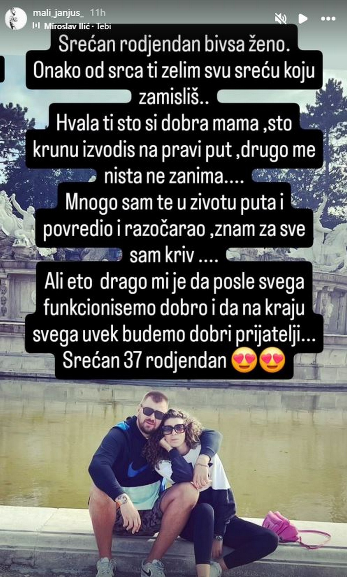 "Povredio sam te više puta..." Janjuš objavio sliku sa bivšom ženom, pa joj se emotivno obrati važnim povodom