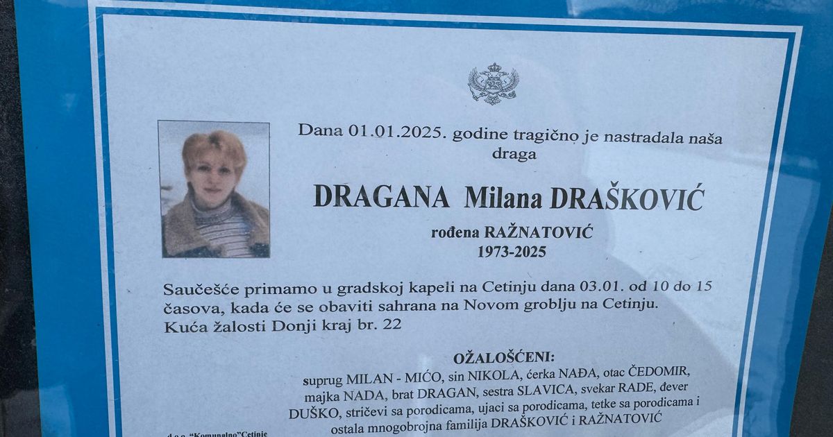 "Taj 1. januar otrgnu te od porodice i svih nas": Emotivno opraštanje od Dragane ubijene u masakru na Cetinju