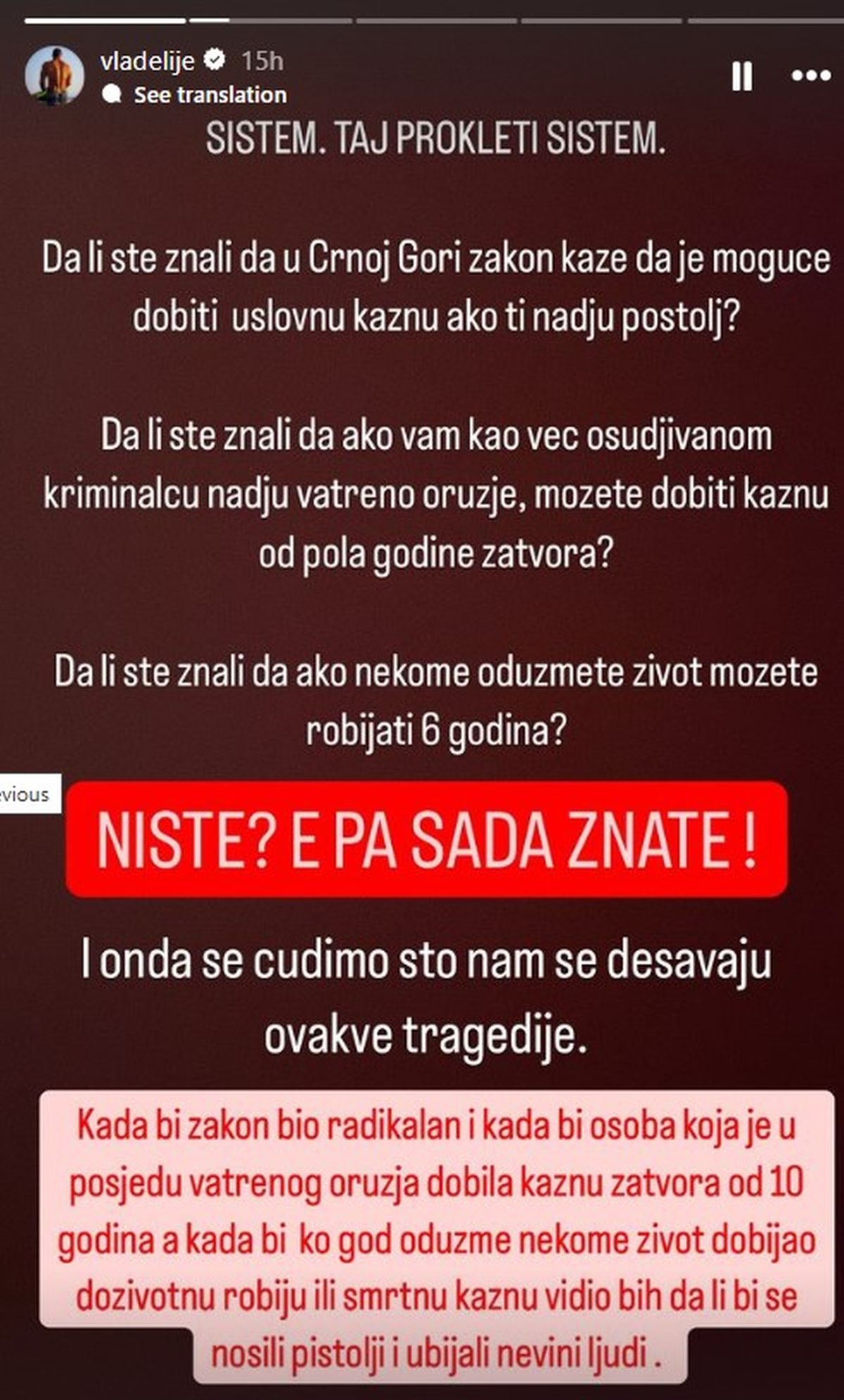 Tomović besan nakon masakra na Cetinju: "Trebaju li svi da se naoružaju, ne dozvolite da postanemo žrtve"