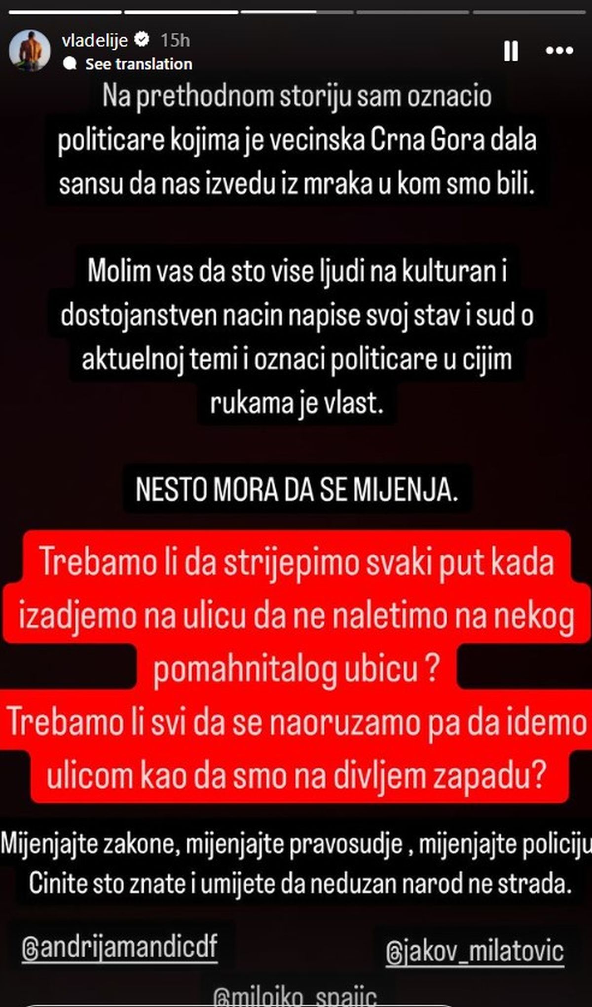 Tomović besan nakon masakra na Cetinju: "Trebaju li svi da se naoružaju, ne dozvolite da postanemo žrtve"