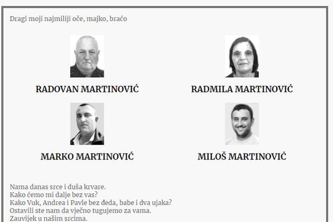 Čitulja ubijenim blizancima u masakru na Cetinju Čitulja ubijenim blizancima u masakru na Cetinju