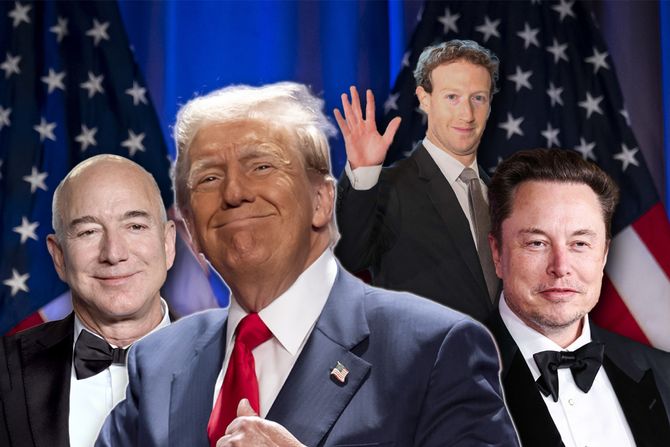 Donald Tramp, Ilon Mask, Džef Bezos, Mark Zakerberg