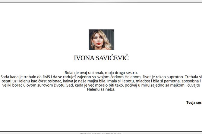 Ivona Savićević čitulje