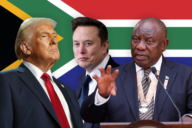 Donald Tramp, Ilon Mask, Cyril Ramaphosa, Južna Afrika zastava