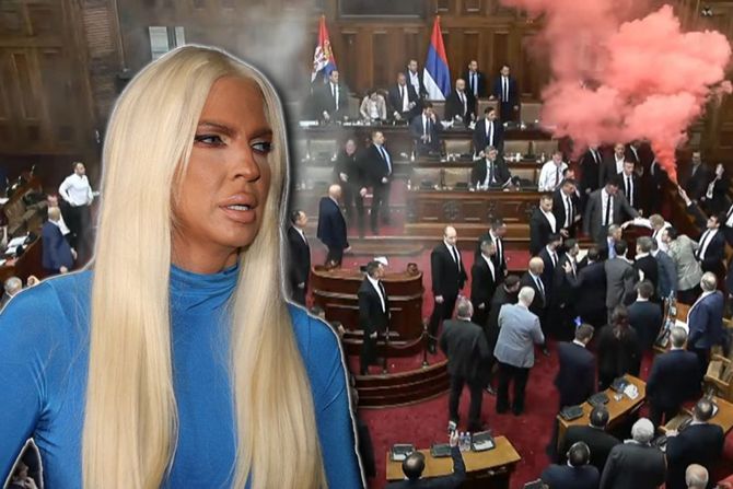 skupstina, dimna bomba, jelena karleusa