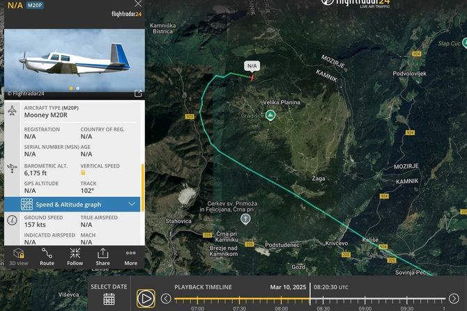 Flightradar24 nestao avion Slovenija