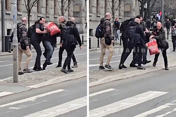 Policija, uhapseno lice, bomba, protesta