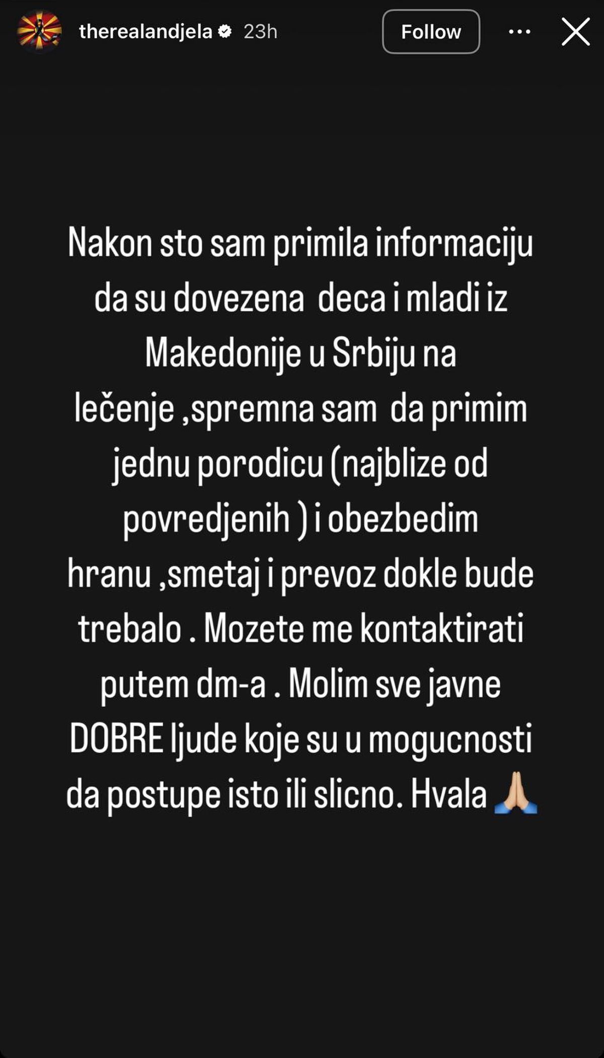 Anđela Veštica nudi pomoć porodicama iz Makedonije: "Dokle god bude trebalo, spremna sam da obezbedim..."