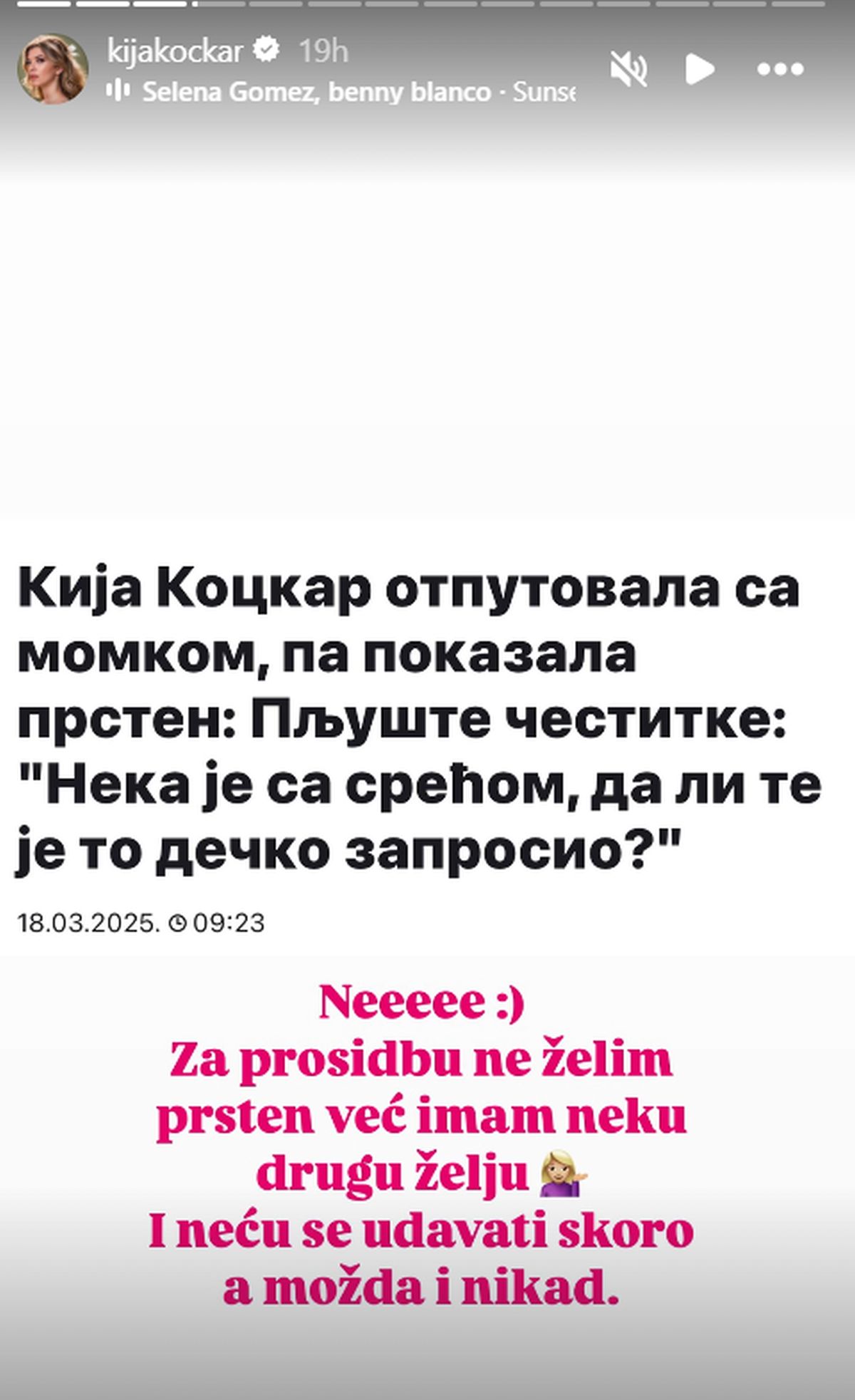 "Neću se možda nikad udati" Kija Kockar iznenadila sve objavom o prosidbi: Otkrila šta želi umesto prstena