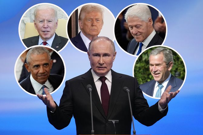 Vladimir Putin, Barak Obama, Džo Bajden, Klinton, Donald Tramp, Džordž Buš mlađi Vladimir Putin, Barak Obama, Džo Bajden, Klinton, Donald Tramp, Džordž Buš mlađi