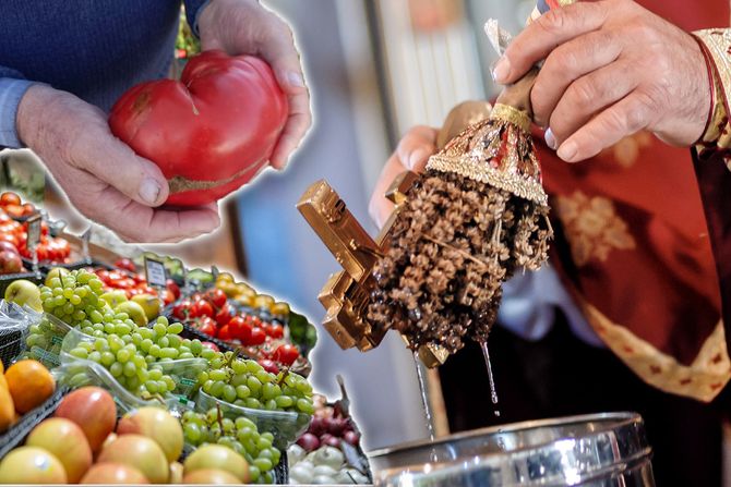 voće i povrće i sveta vodica